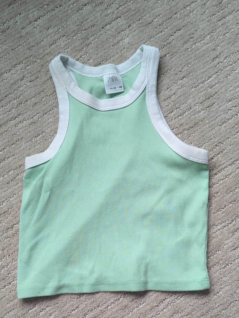 Zara Kids Mint Green Ribbed Tank Top with White Trim